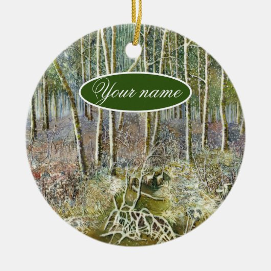 waterverf winterbos keramisch ornament (Voorkant)