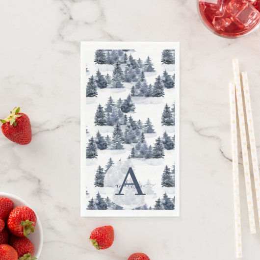 Waterverf Winterbos Monogrammed Kerstmis Servet (Insitu)