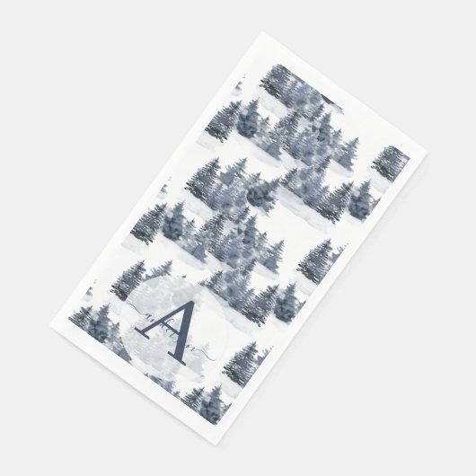 Waterverf Winterbos Monogrammed Kerstmis Servet (Hoek)