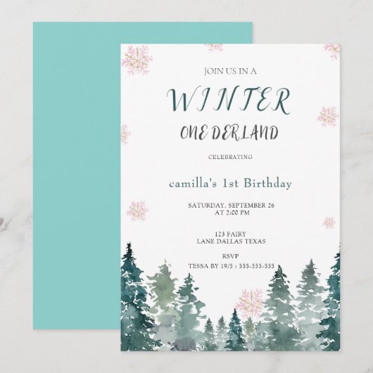 Waterverf Winterbos Onederland 1e verjaardag Kaart (Voorkant / Achterkant)