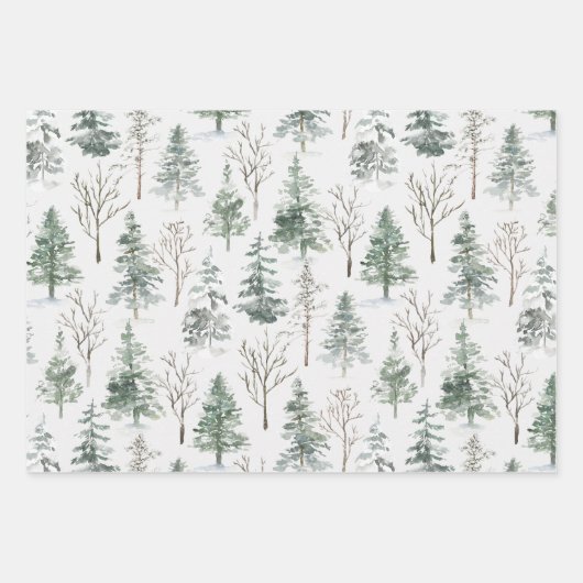 Waterverf winterbos rustieke kerst inpakpapier vel (Voorkant)