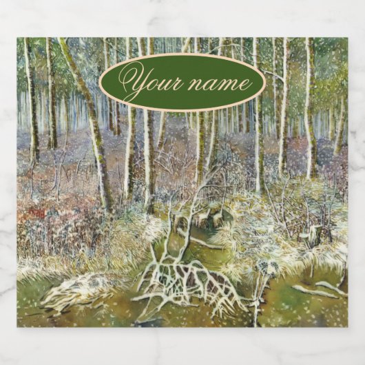 waterverf winterbos sparkling wijnetiket (Enkel label)