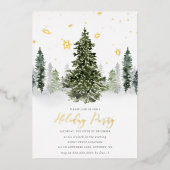 Waterverf Winterbos Vakantie Party Gold Folie Uitnodiging (Voorkant)