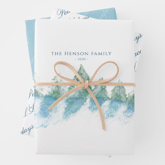 Waterverf winterbos vreedzaam script inpakpapier vel (In situ)