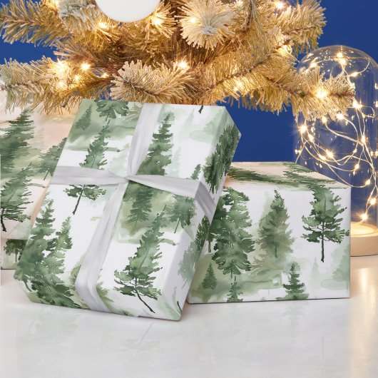 Waterverf winterbospatroon cadeaupapier (Feestdagen)