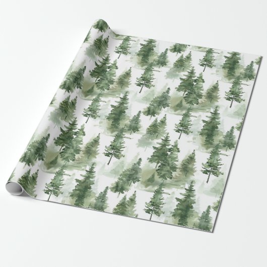 Waterverf winterbospatroon cadeaupapier (Uitgerold)