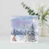 Waterverf Winterbossen Fox, Uil & Moon Kaart (Staand voorkant)