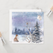 Waterverf Winterbossen Fox, Uil & Moon Kaart (Voorkant / Achterkant in situ)