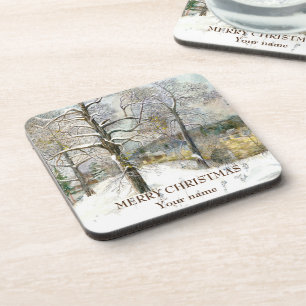 Waterverf winterbrug bier onderzetter