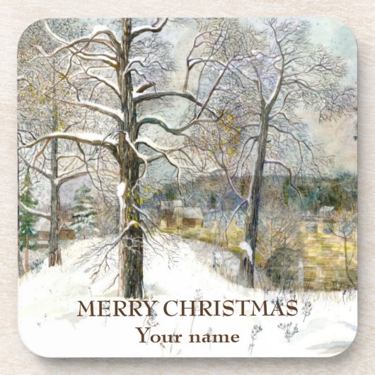 Waterverf winterbrug bier onderzetter (Voorkant)