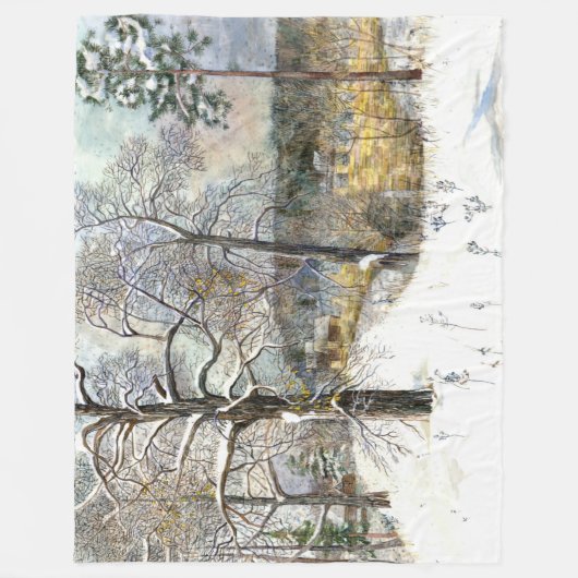 waterverf winterbrug fleece deken (Voorkant)