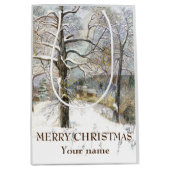 Waterverf winterbrug medium cadeauzakje (Voorkant)