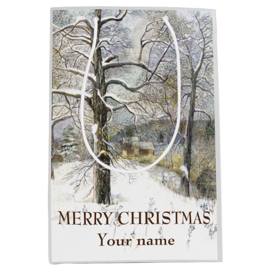 Waterverf winterbrug medium cadeauzakje (Voorkant)