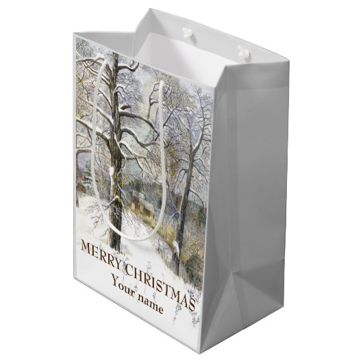 Waterverf winterbrug medium cadeauzakje (Achterkant Gekanteld)