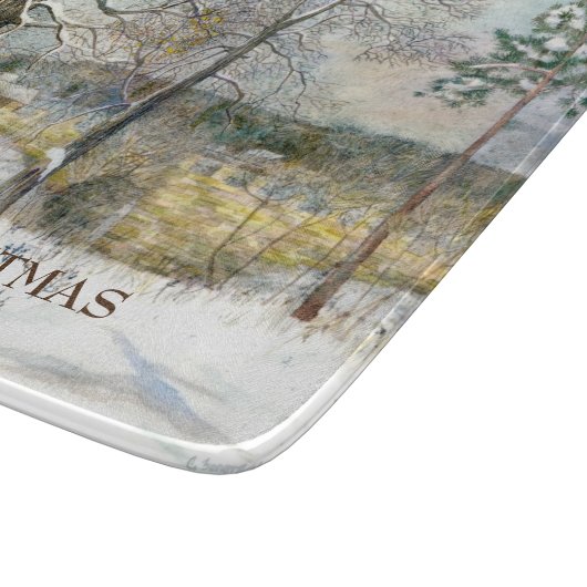 Waterverf winterbrug snijplank (Hoek)