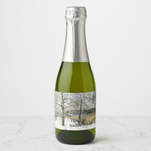 waterverf winterbrug sparkling wijnetiket (Voorkant)