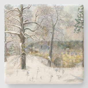 waterverf winterbrug stenen onderzetter