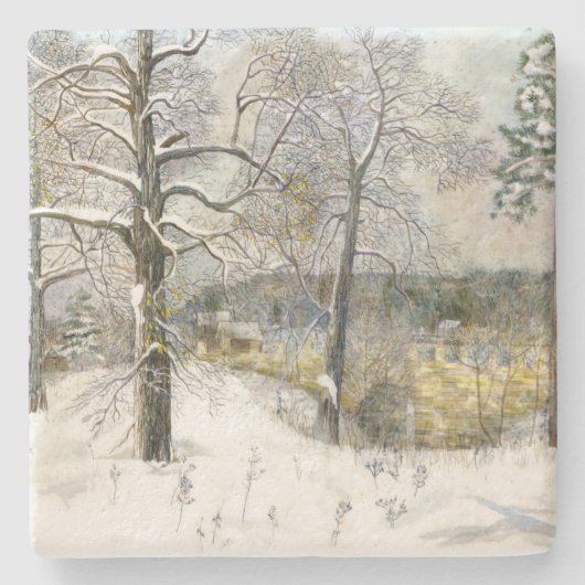 waterverf winterbrug stenen onderzetter (Voorkant)