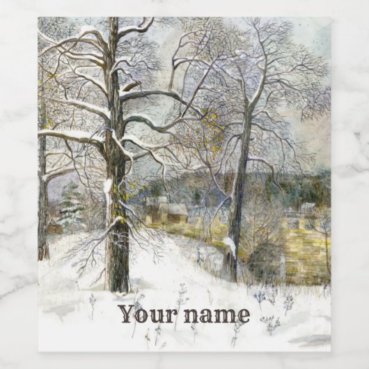 waterverf winterbrug wijn etiket (Enkel label)