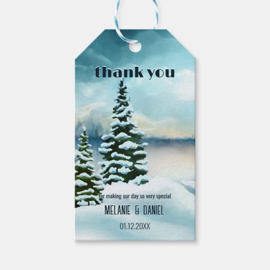 Waterverf Winterbruiloft Dank je cadeau Label Cadeaulabel (Voorkant)