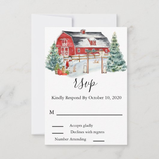 Waterverf winterbruiloft met kerstmis RSVP kaartje (Voorkant)