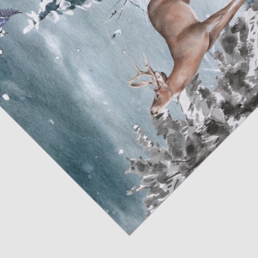Waterverf winterdeer en konijnenlandschap tissuepapier (Detail)