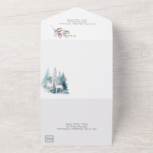 Waterverf winterdeer en oliage bruiloft all in one uitnodiging (Buitenkant)