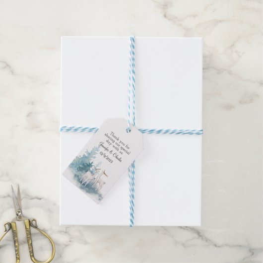 Waterverf winterdeer en oliage bruiloft cadeaulabel (Met Touw)