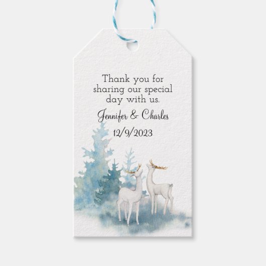Waterverf winterdeer en oliage bruiloft cadeaulabel (Voorkant)