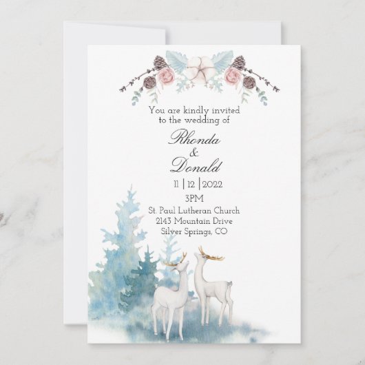 Waterverf winterdeer en oliage bruiloft kaart (Voorkant)
