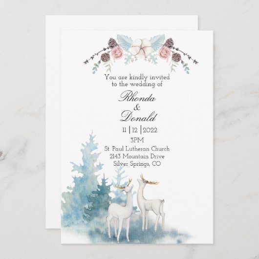 Waterverf winterdeer en oliage bruiloft kaart (Voorkant / Achterkant)