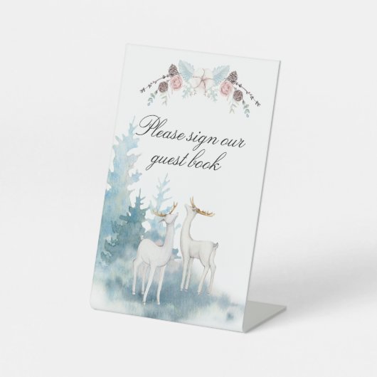 Waterverf winterdeer en oliage bruiloft reclamebord met voetstuk (Voorkant)