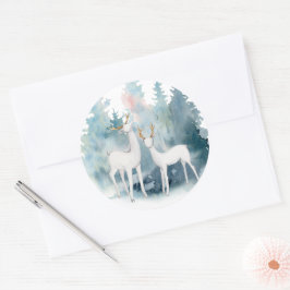 Waterverf winterdeer en oliage bruiloft ronde sticker