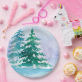 Waterverf winterdenbomen papieren bordje (Feest)