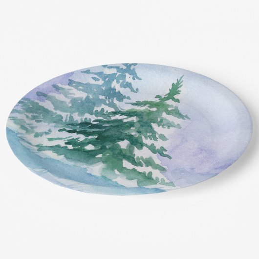 Waterverf winterdenbomen papieren bordje (Gekanteld)