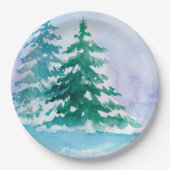 Waterverf winterdenbomen papieren bordje (Voorkant)