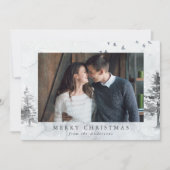 Waterverf Winterdennenbomen Foto Feestdagenkaart (Voorkant)