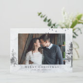 Waterverf Winterdennenbomen Foto Feestdagenkaart (Staand voorkant)