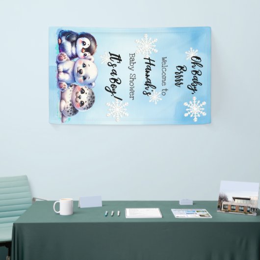 Waterverf Winterdieren Polar Baby shower Spandoek (Beurs)