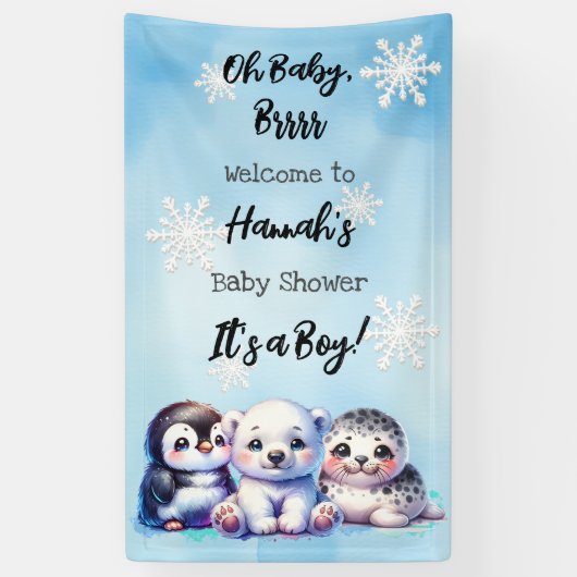 Waterverf Winterdieren Polar Baby shower Spandoek (Verticaal)