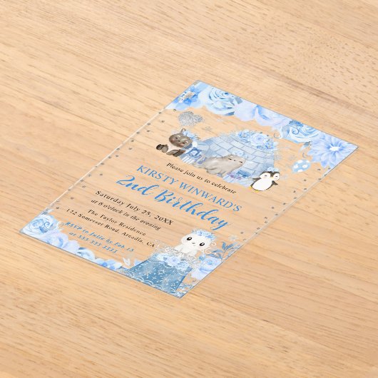 Waterverf winterdieren verjaardag kinderen acryl uitnodigingen (Laagn)