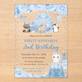 Waterverf winterdieren verjaardag kinderen acryl uitnodigingen (Voorkant)