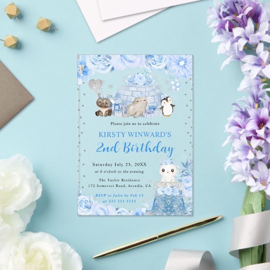 Waterverf winterdieren verjaardag kinderen acryl uitnodigingen (Insitu (Huwelijk))