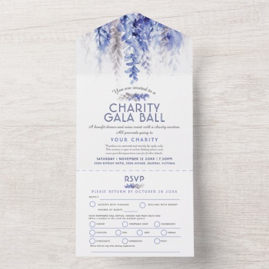 Waterverf - winterevenement blauwe avond liefdadig all in one uitnodiging (Binnen)