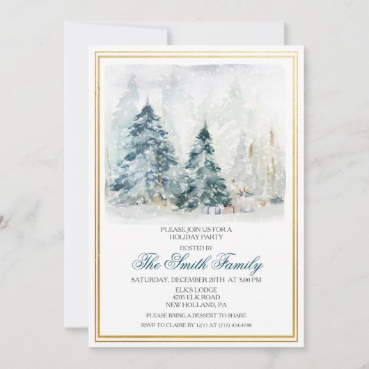Waterverf Winterfeestelijke kerstuitnodiging (Voorkant)