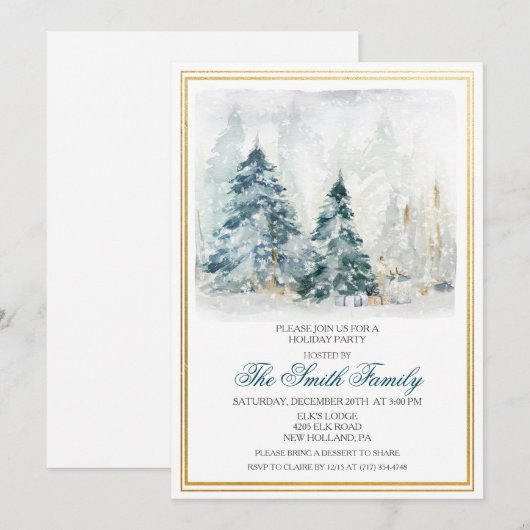Waterverf Winterfeestelijke kerstuitnodiging (Voorkant / Achterkant)