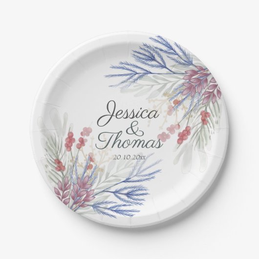 Waterverf Winterfoliage Weddenschap Papieren Bordje (Voorkant)