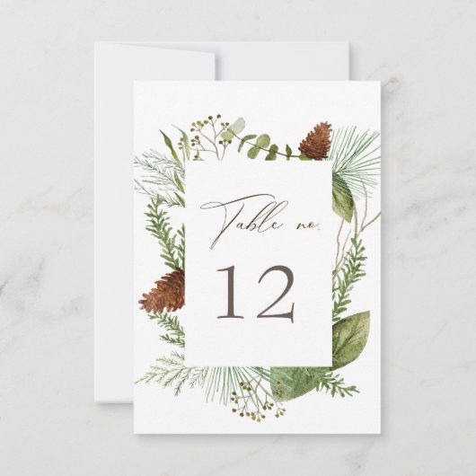 Waterverf Wintergroen Bruiloft Tafelnummer (Achterkant)