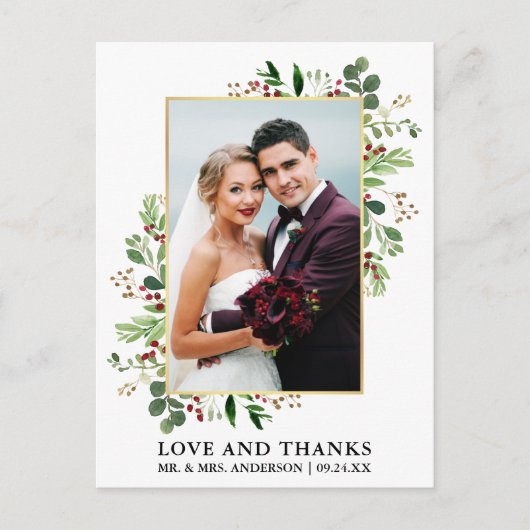 Waterverf Wintergroen Dankbaar Goud Briefkaart (Voorkant)