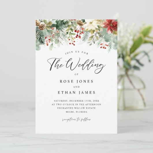 Waterverf Wintergroen Kerstbruiloft Kaart (Staand voorkant)